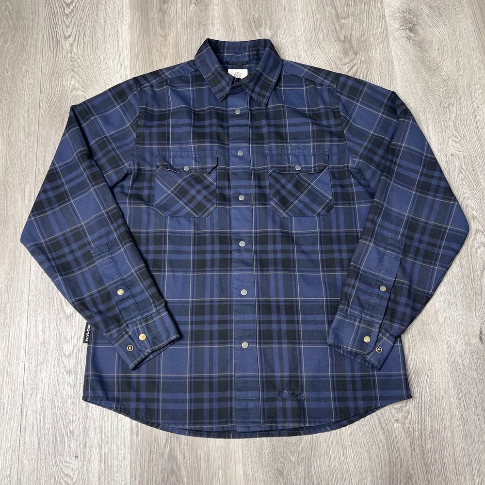 Flylow Long Sleeve Snap Flannel Shirt Mens Size Medium Blue Plaid